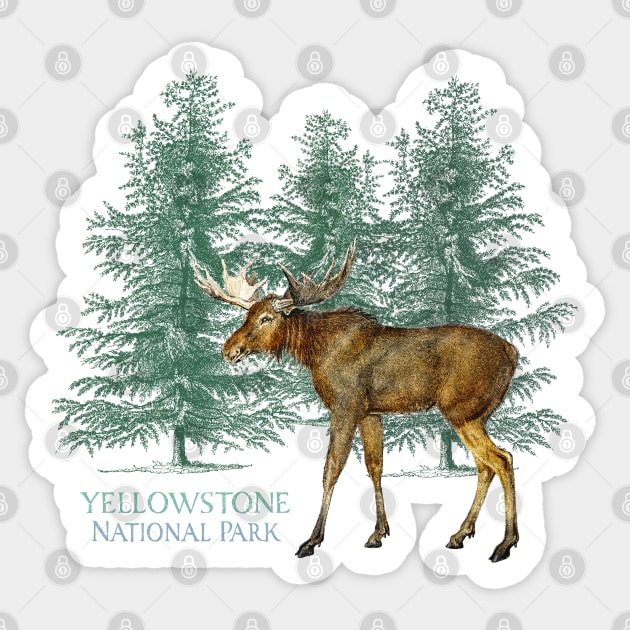 Yellowstone National Park Montana Moose Trees Silhouette Vintage-Look Sticker by Pine Hill Goods